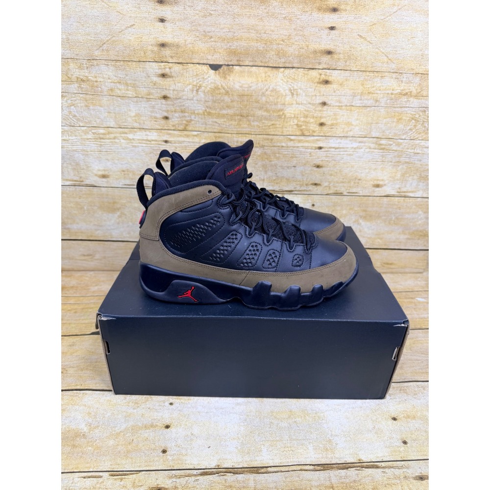 Jordan 9 Retro GS Black Light Olive True Red HV4574-030 Kids Size 7Y Sneaker